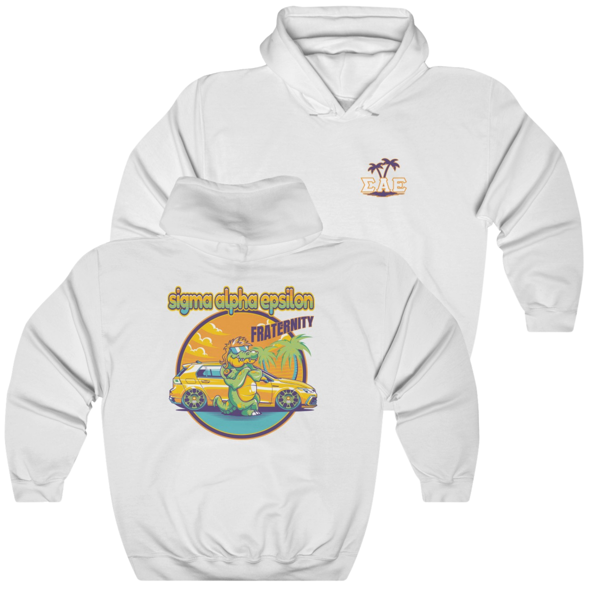 White Sigma Alpha Epsilon Graphic Hoodie | Cool Croc | Sigma Alpha Epsilon Clothing and Merchandise