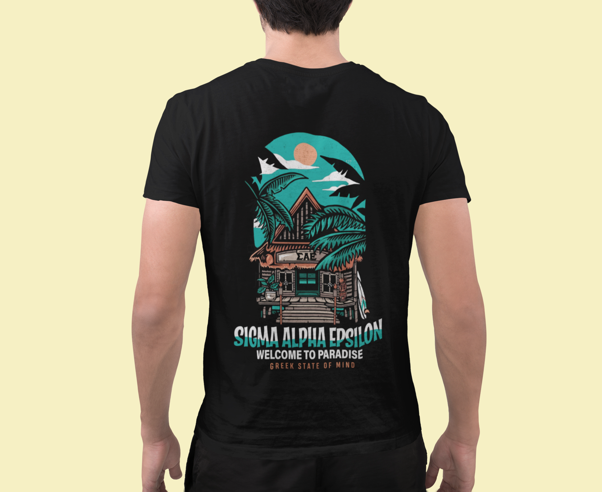 Sigma Alpha Epsilon Graphic T-Shirt | Welcome to Paradise | Sigma Alpha Epsilon Clothing and Merchandise model 