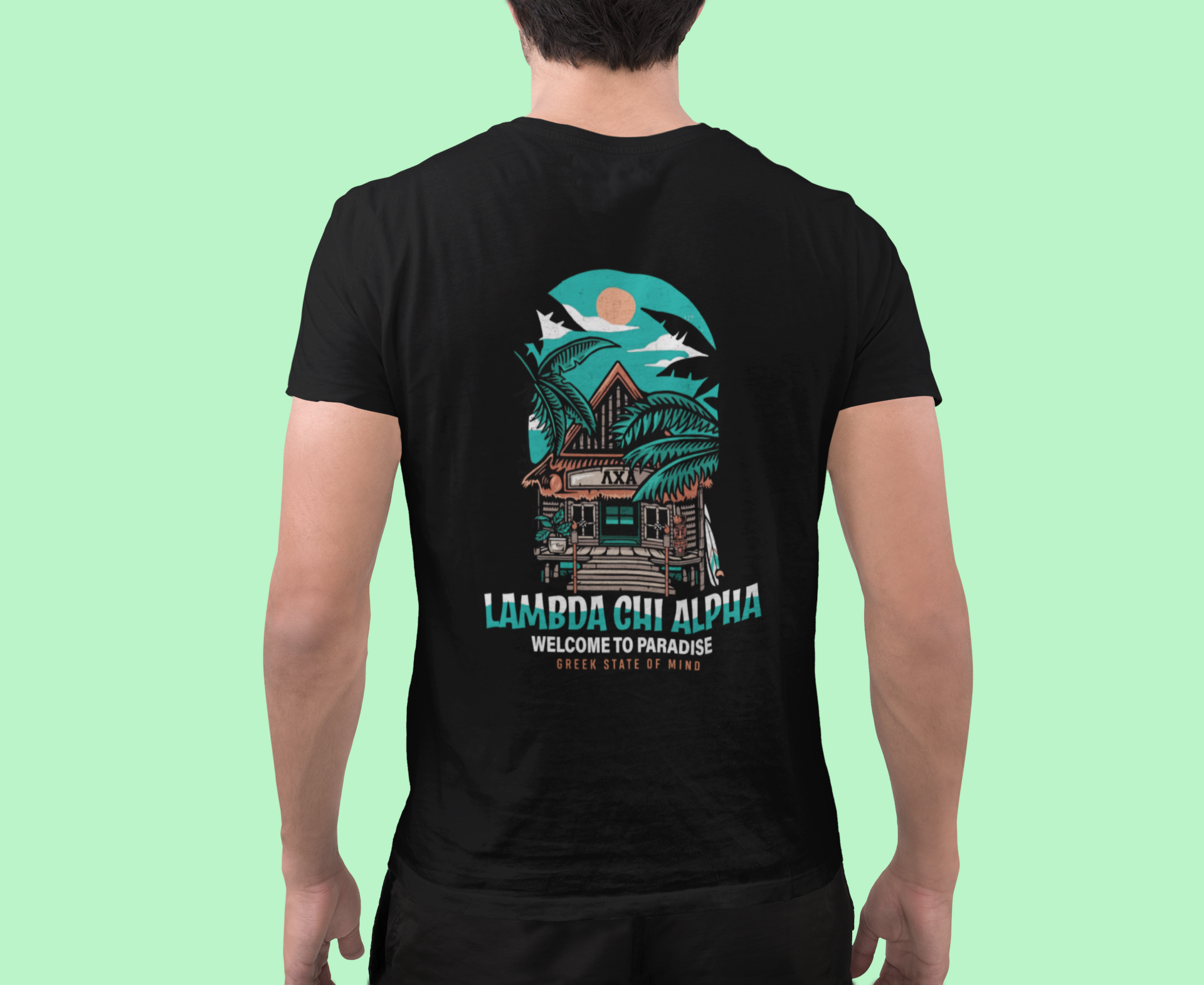Lambda Chi Alpha Graphic T-Shirt | Welcome to Paradise | Lambda Chi Alpha Fraternity Shirt model 