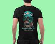 Phi Delta Theta Graphic T-Shirt | Welcome to Paradise | phi delta theta fraternity greek apparel back model 