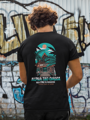 black Alpha Tau Omega Graphic T-Shirt | Welcome to Paradise | Alpha Tau Omega Apparel model 