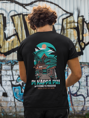 Black Pi Kappa Phi Graphic T-Shirt | Welcome to Paradise | Pi Kappa Phi Apparel and Merchandise model 