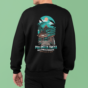 black Phi Delta Theta Graphic Crewneck Sweatshirt | Welcome to Paradise | phi delta theta fraternity greek apparel back model 