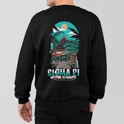 Sigma Pi Graphic Crewneck Sweatshirt | Welcome to Paradise | Sigma Pi Apparel and Merchandise model 