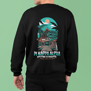 black Pi Kappa Alpha Graphic Crewneck Sweatshirt | Welcome to Paradise | Pi kappa alpha fraternity shirt model 