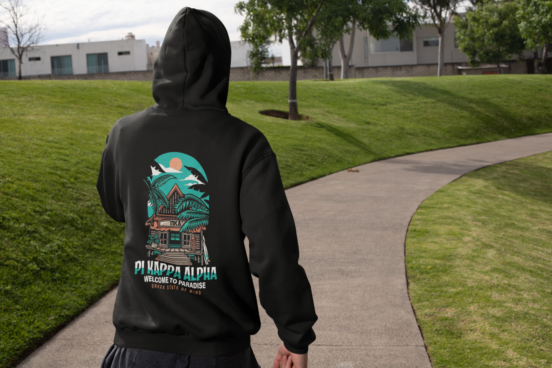 Pi Kappa Alpha Graphic Hoodie | Welcome to Paradise | Pi kappa alpha fraternity shirt model 