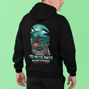 Phi Delta Theta Graphic Hoodie | Welcome to Paradise | phi delta theta fraternity greek apparel model 