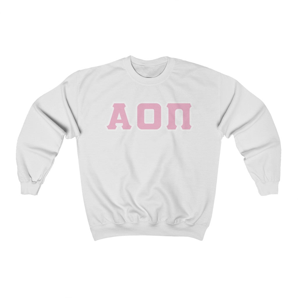 AOII Printed Letters | Pink with White Border Crewneck