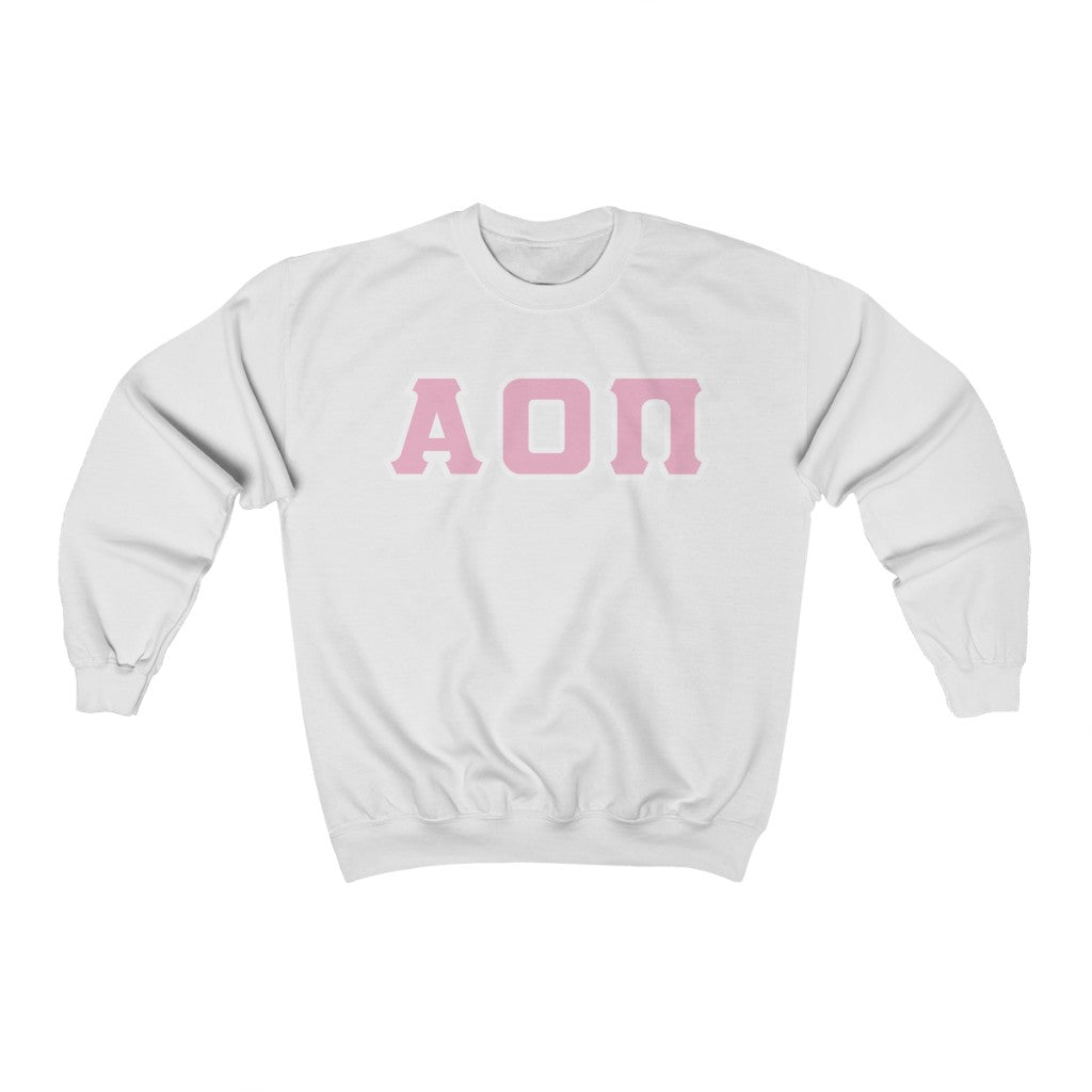 Alpha Omicron Pi Printed Letters | Pink with White Border Crewneck
