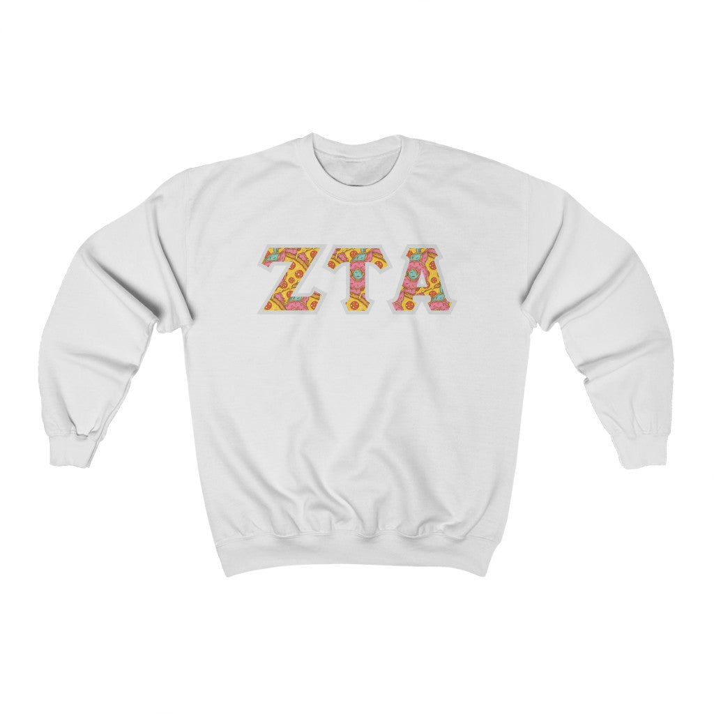 Zeta Tau Alpha Printed Letters | Pizza and Donuts Crewneck