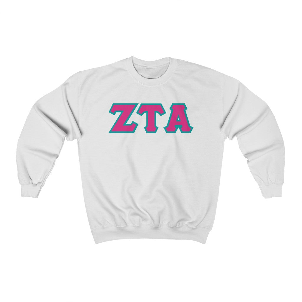 ZTA Printed Letters | Hot Pink & Turquoise Border Crewneck
