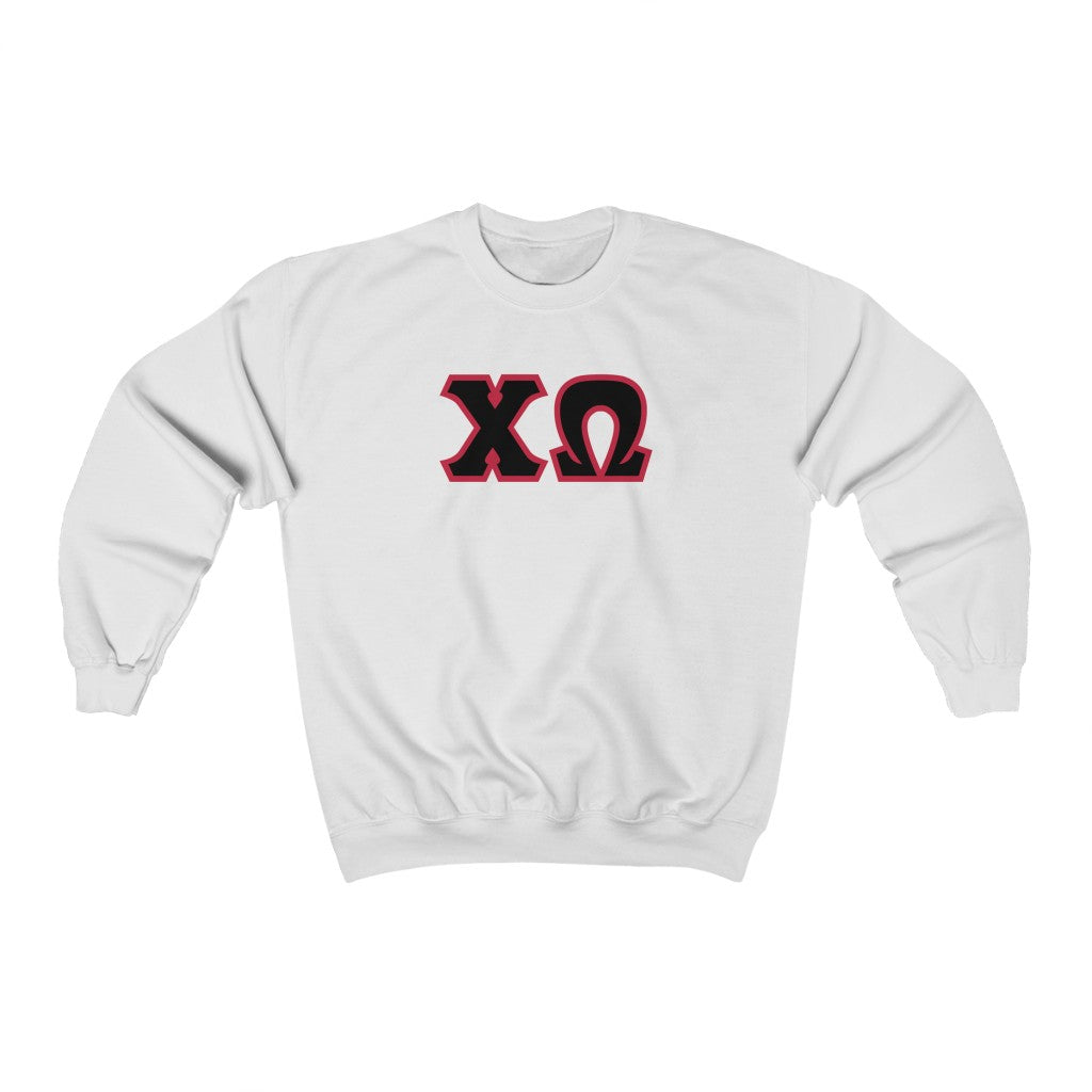 Chi Omega Print Letters | Black & Cardinal Border Crewneck