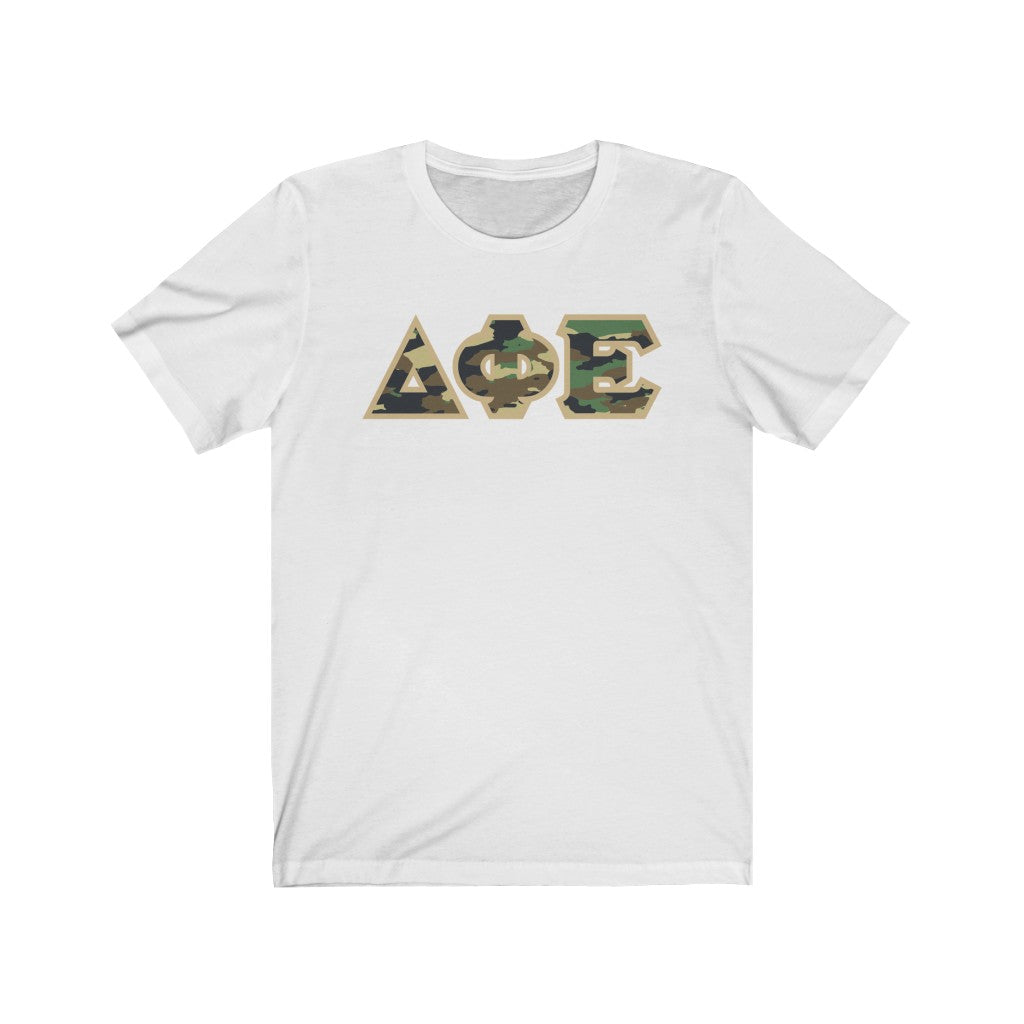 Delta Phi Epsilon Printed Letters | Camouflage T-Shirt