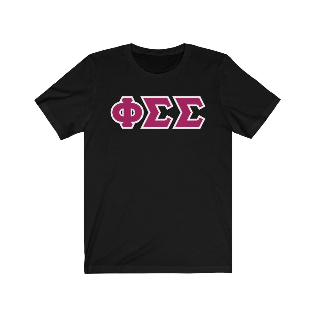 Phi Sigma Sigma Printed Letters | Drk Pink & White Border T-Shirt