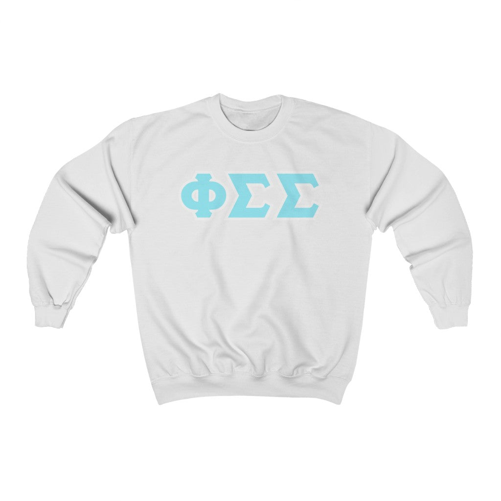 Phi Sigma Sigma Printed Letters | Cyan with White Border Crewneck