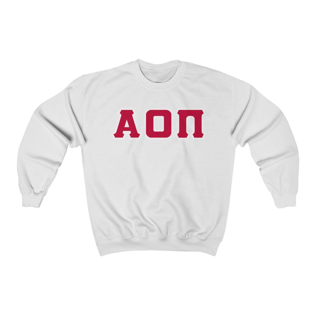 Alpha Omicron Pi Printed Letters | Cardinal with White Border Crewneck