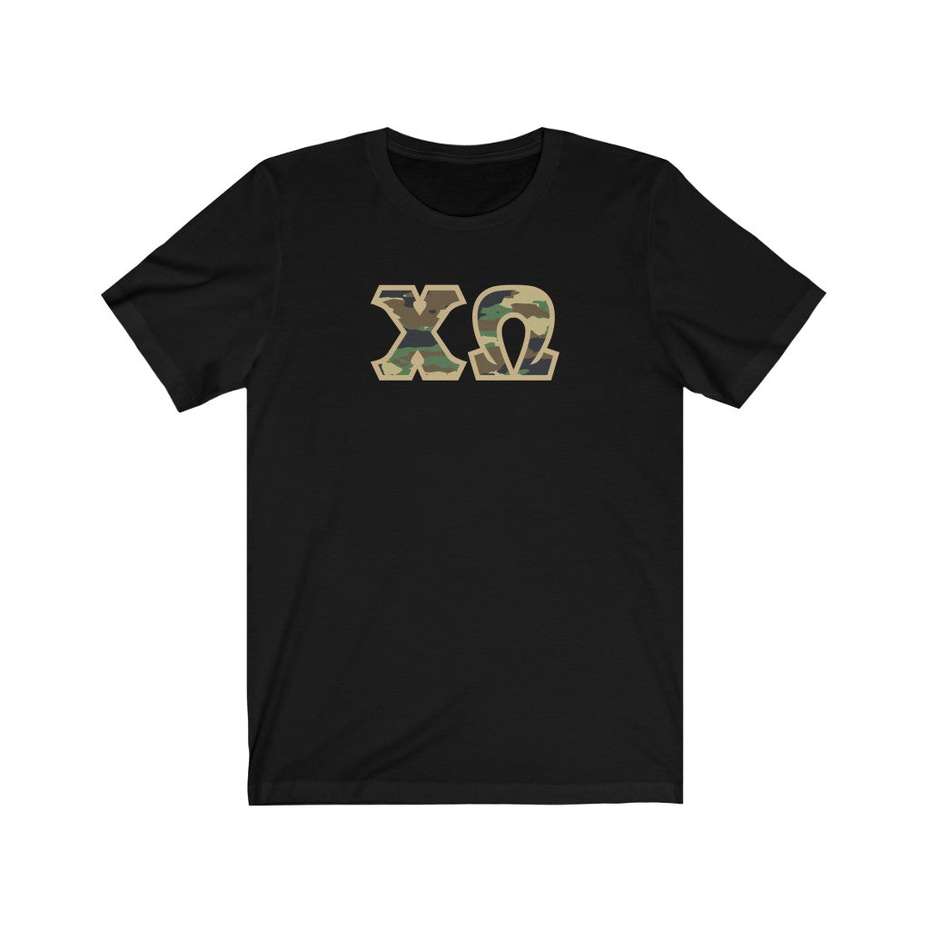 Chi Omega Printed Letters | Camouflage T-Shirt