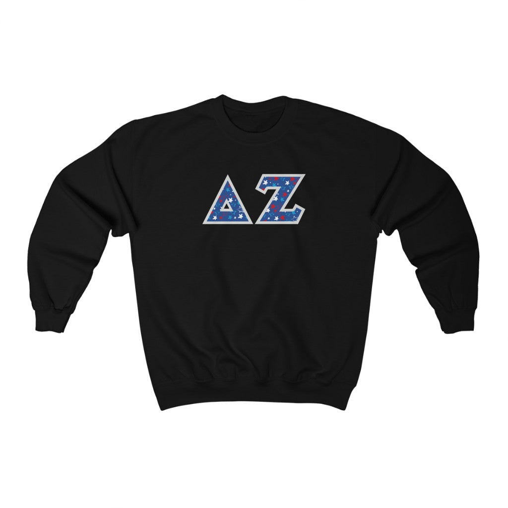 Delta Zeta Printed Letters | USA Stars Crewneck