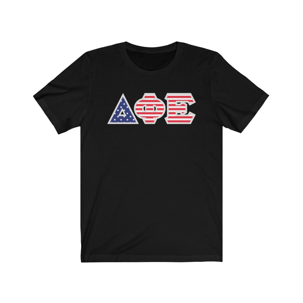 Delta Phi Epsilon Printed Letters | American Flag Pattern T-Shirt