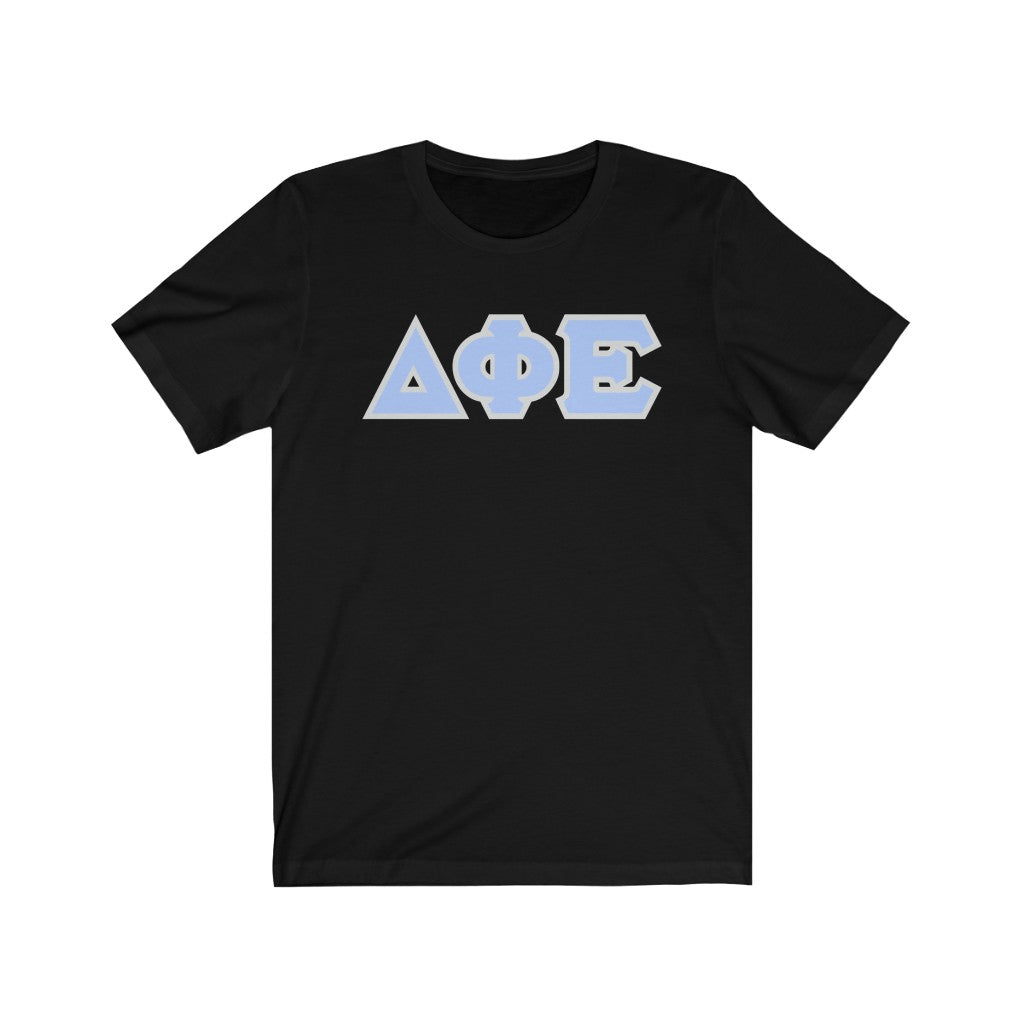 Delta Phi Epsilon Printed Letters | Pastel Blue & Grey Border T-Shirt