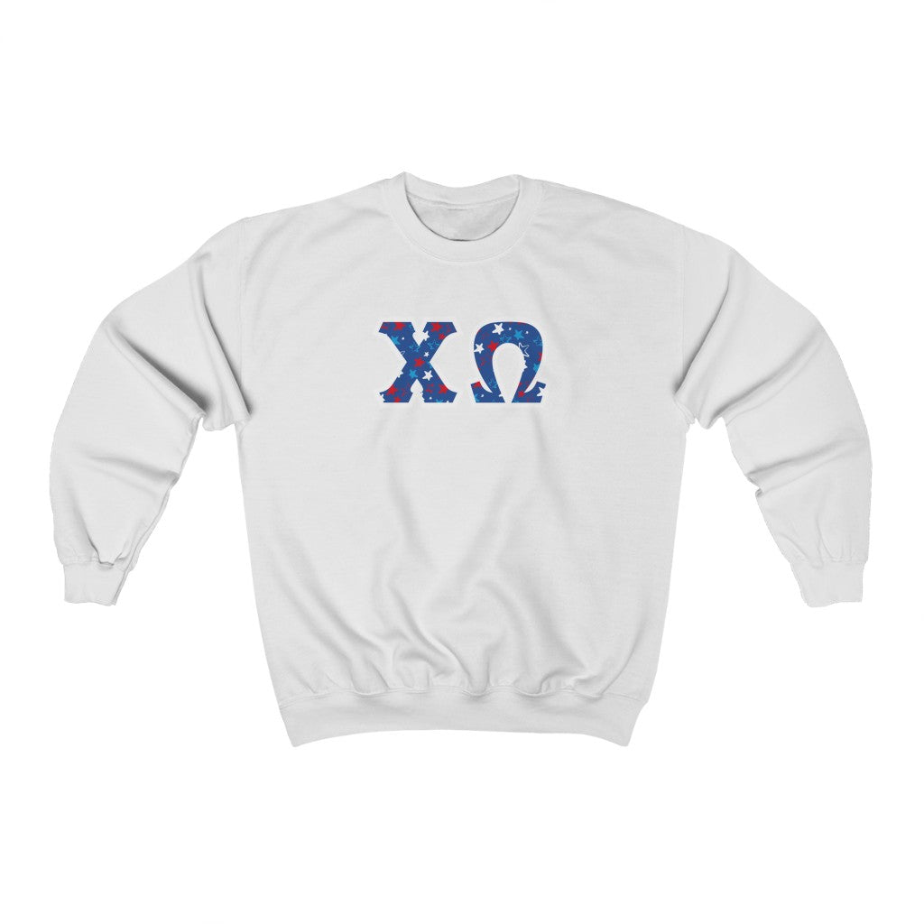 Chi Omega Printed Letters | USA Stars Crewneck