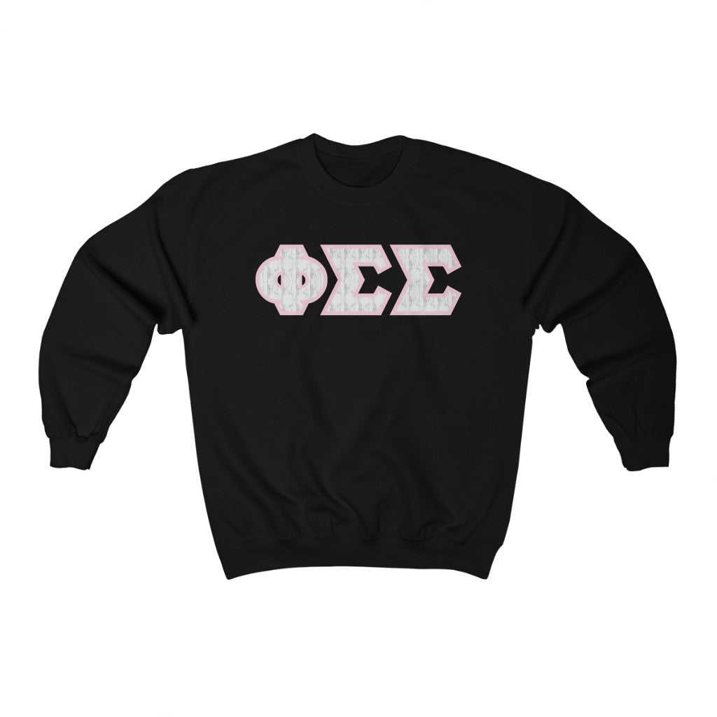 Phi Sig Printed Letters |Marble with Pink Border Crewneck