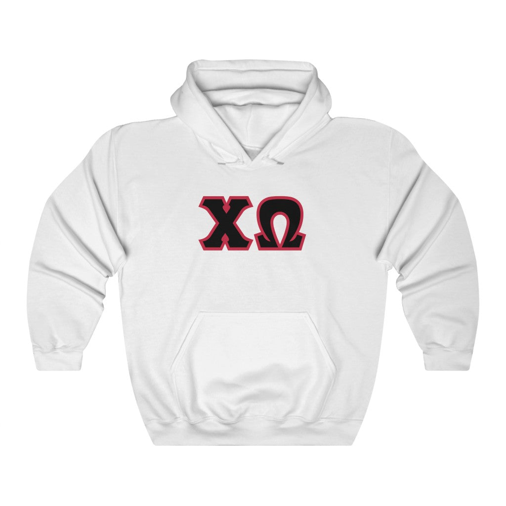 Chi Omega Print Letters | Black & Cardinal Border Hoodie