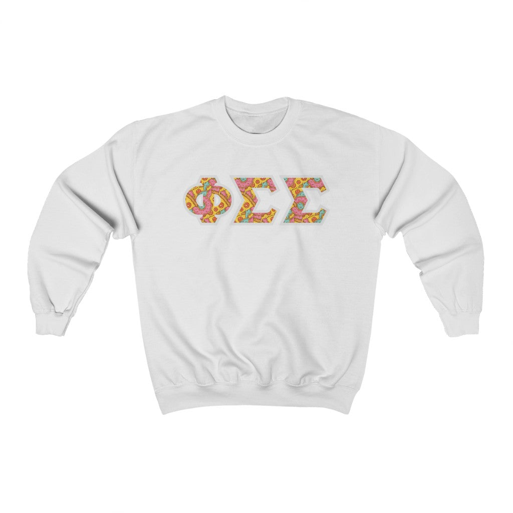 Phi Sigma Sigma Printed Letters | Pizza and Donuts Crewneck
