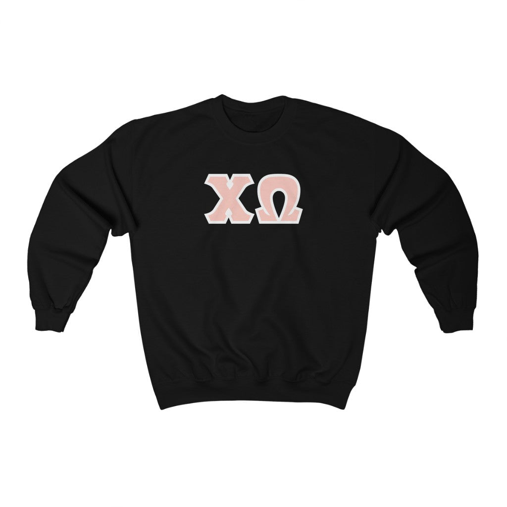 Chi Omega Printed Letters | Peach & White Border Crewneck