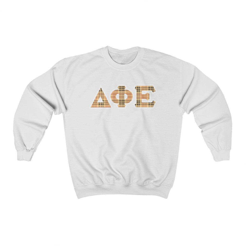 Delta Phi Epsilon Printed Letters | Nova Plaid Crewneck