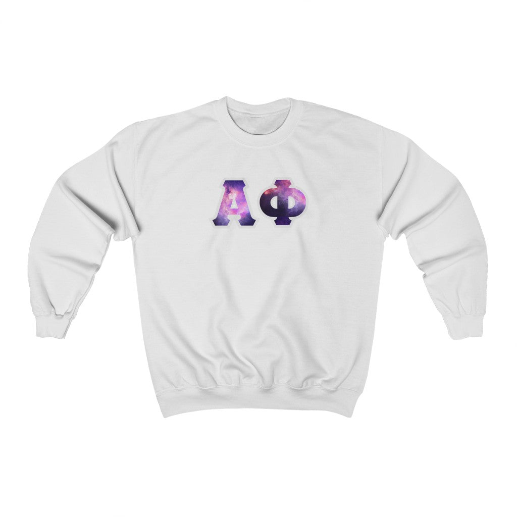 Alpha Phi Printed Letters | Galaxy Crewneck