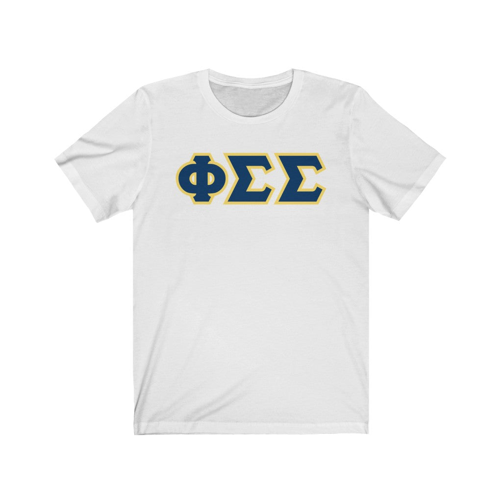 Phi Sig Printed Letters | Drk Blue & Yellow Border T-Shirt