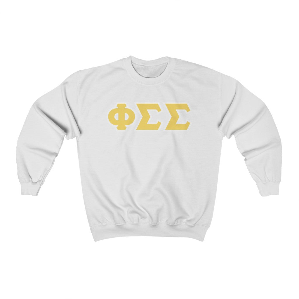 Phi Sigma Sigma Printed Letters | Yellow with White Border Crewneck