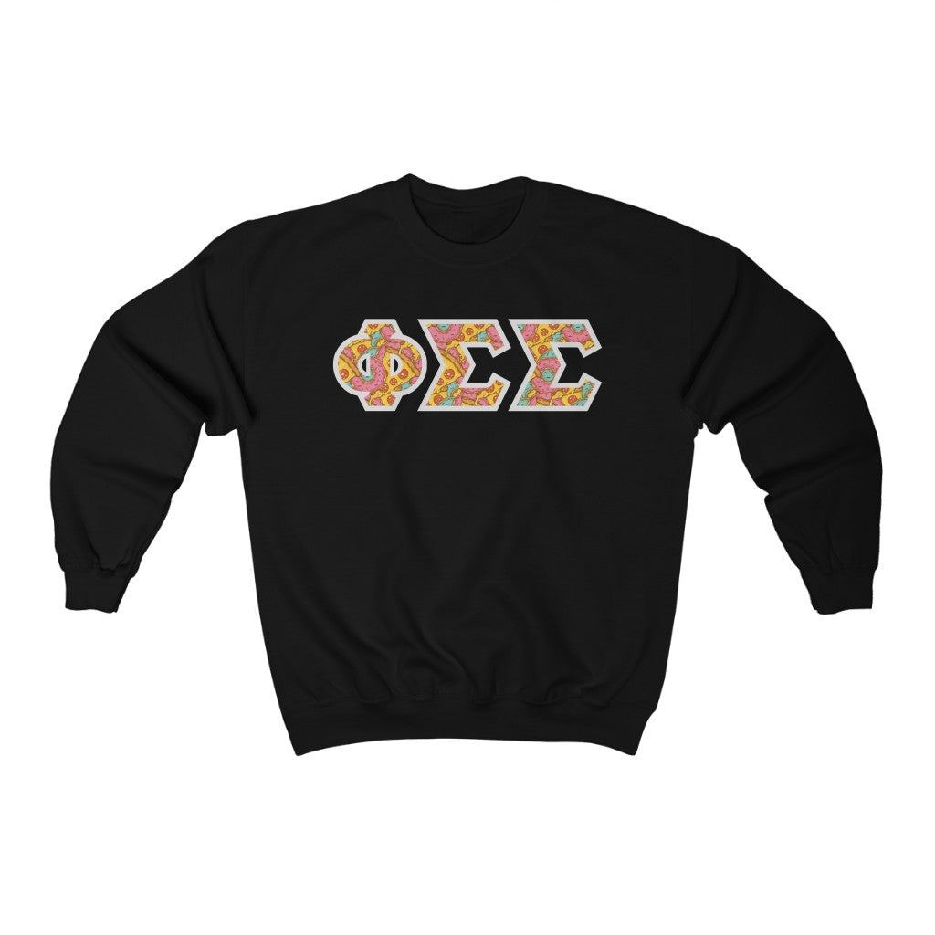 Phi Sigma Sigma Printed Letters | Pizza and Donuts Crewneck