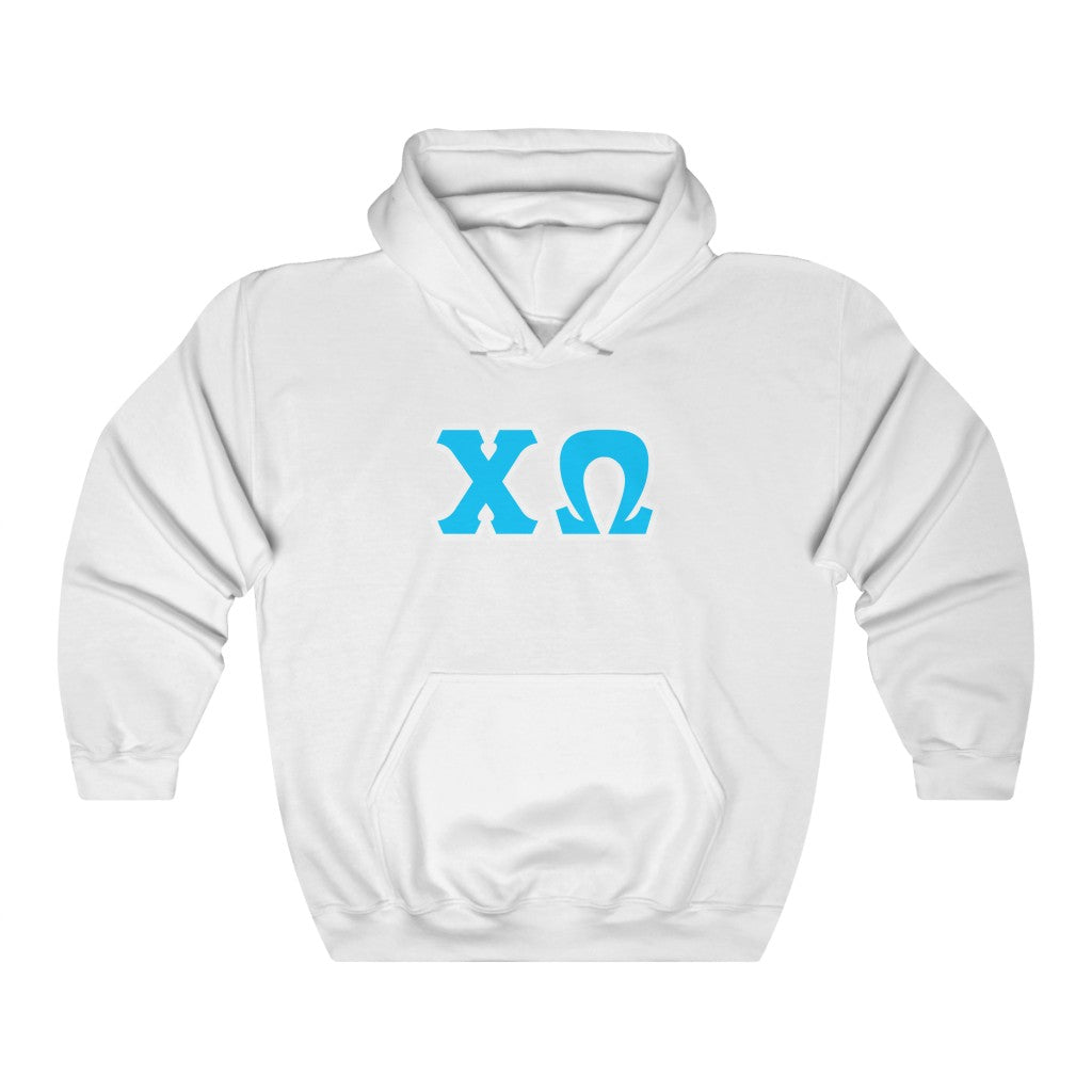 Chi Omega Printed Letters | Cyan with White Border Hoodie