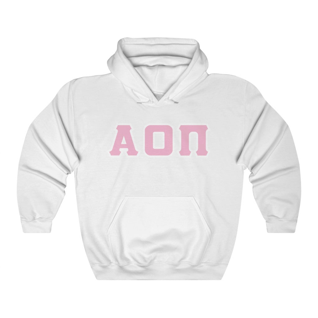 AOII Printed Letters | Pink with White Border Hoodie