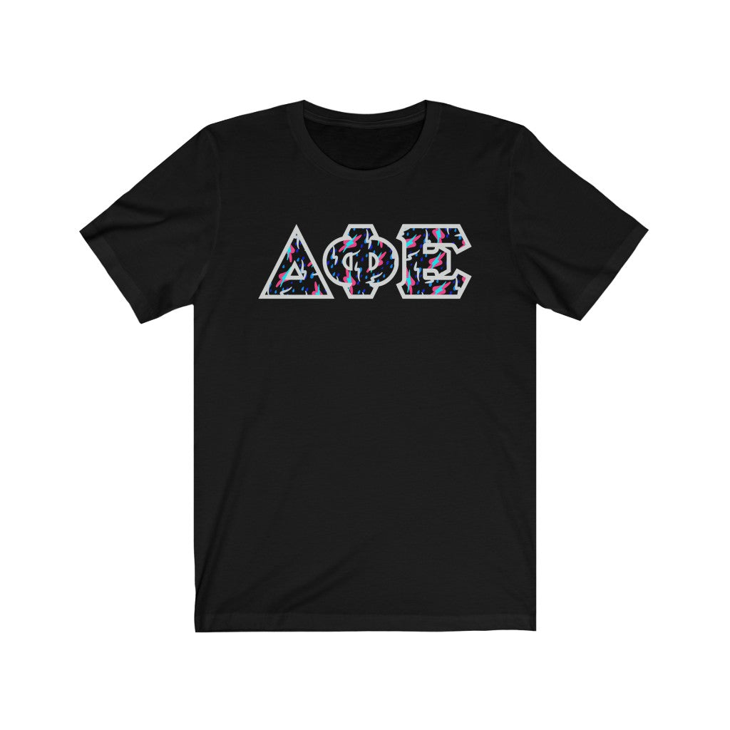 Delta Phi Epsilon Printed Letters | Bayside Black T-Shirt