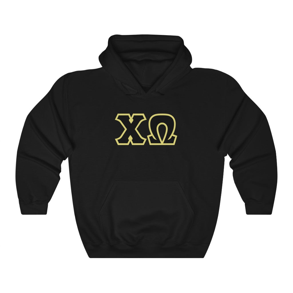 Chi Omega Printed Letters | Black & Straw Border Hoodie