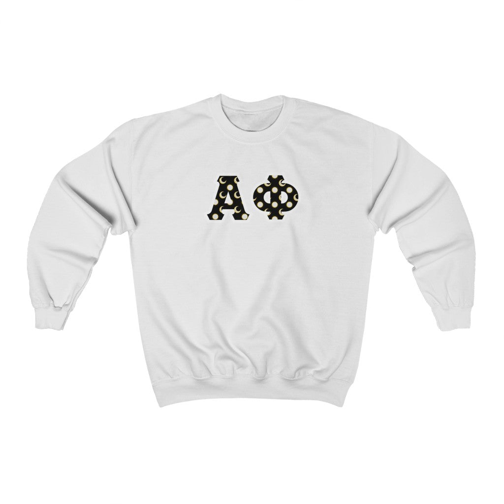 Alpha Phi Printed Letters | Sun and Moon Crewneck