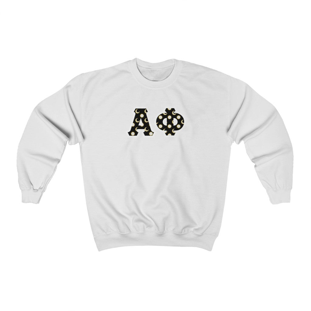 Alpha Phi Printed Letters | Sun and Moon Crewneck