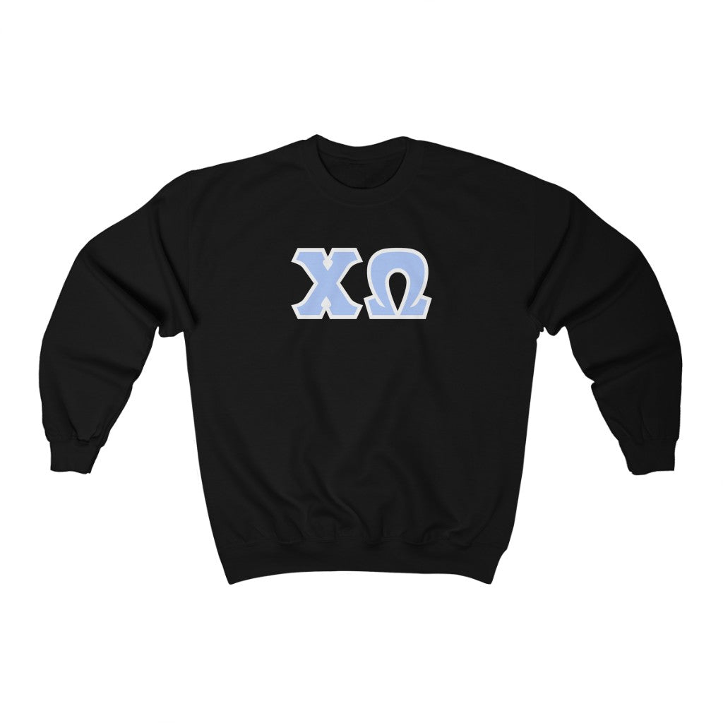 Chi Omega Printed Letters | Blue with White Border Crewneck