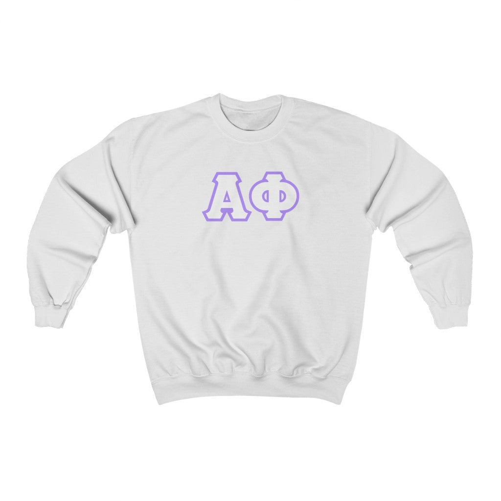 Alpha Phi Printed Letters | White & Violet Border Crewneck