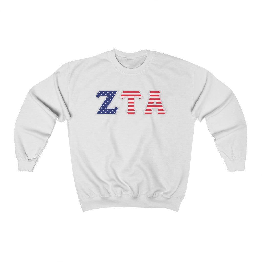 Zeta Tau Alpha Printed Letters | American Flag Crewneck