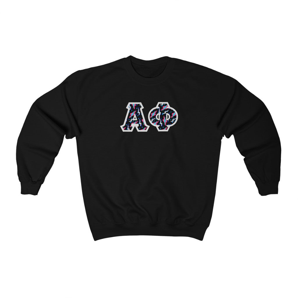 Alpha Phi Printed Letters | Bayside Black Crewneck