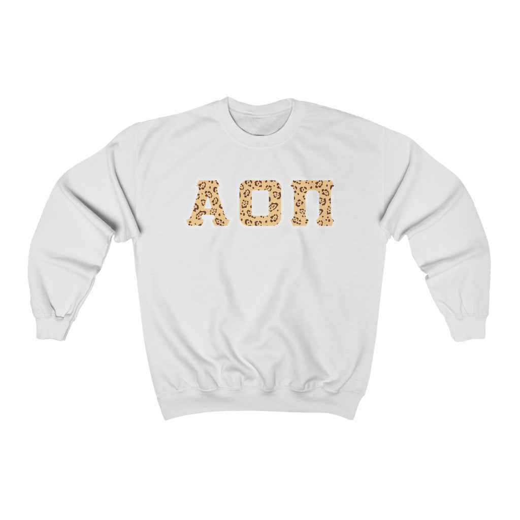 Alpha Omicron Pi Printed Letters | Leopard Print Crewneck