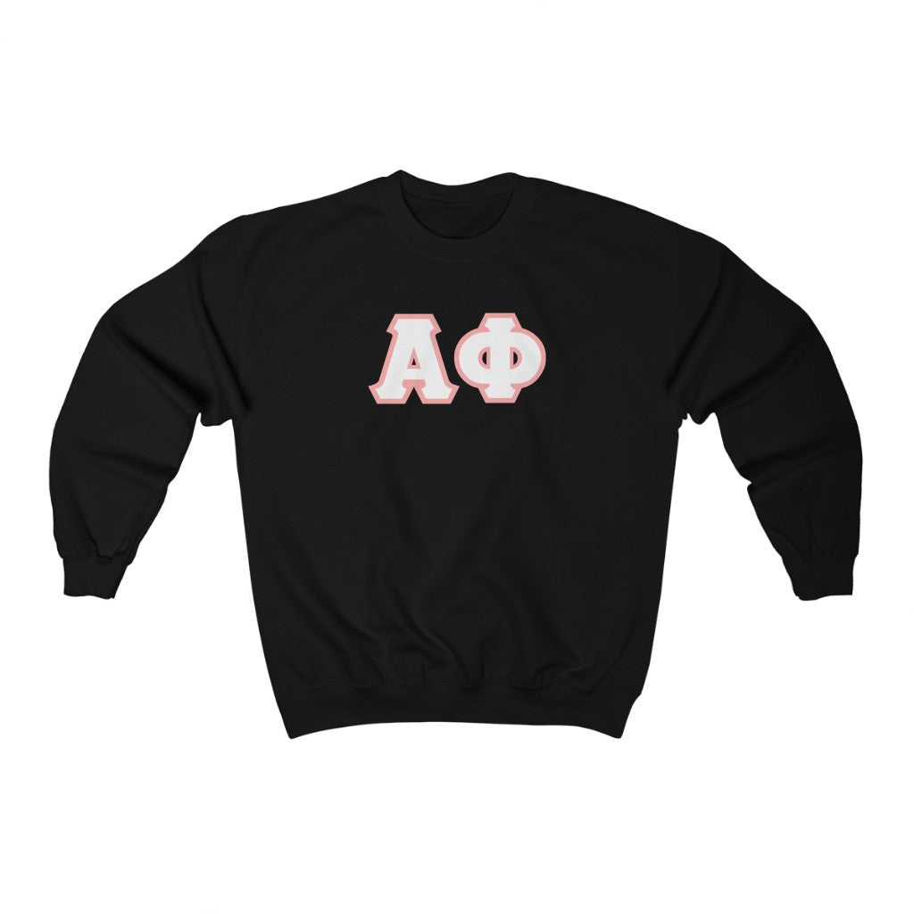 Alpha Phi Printed Letters | White & Pink Border Crewneck