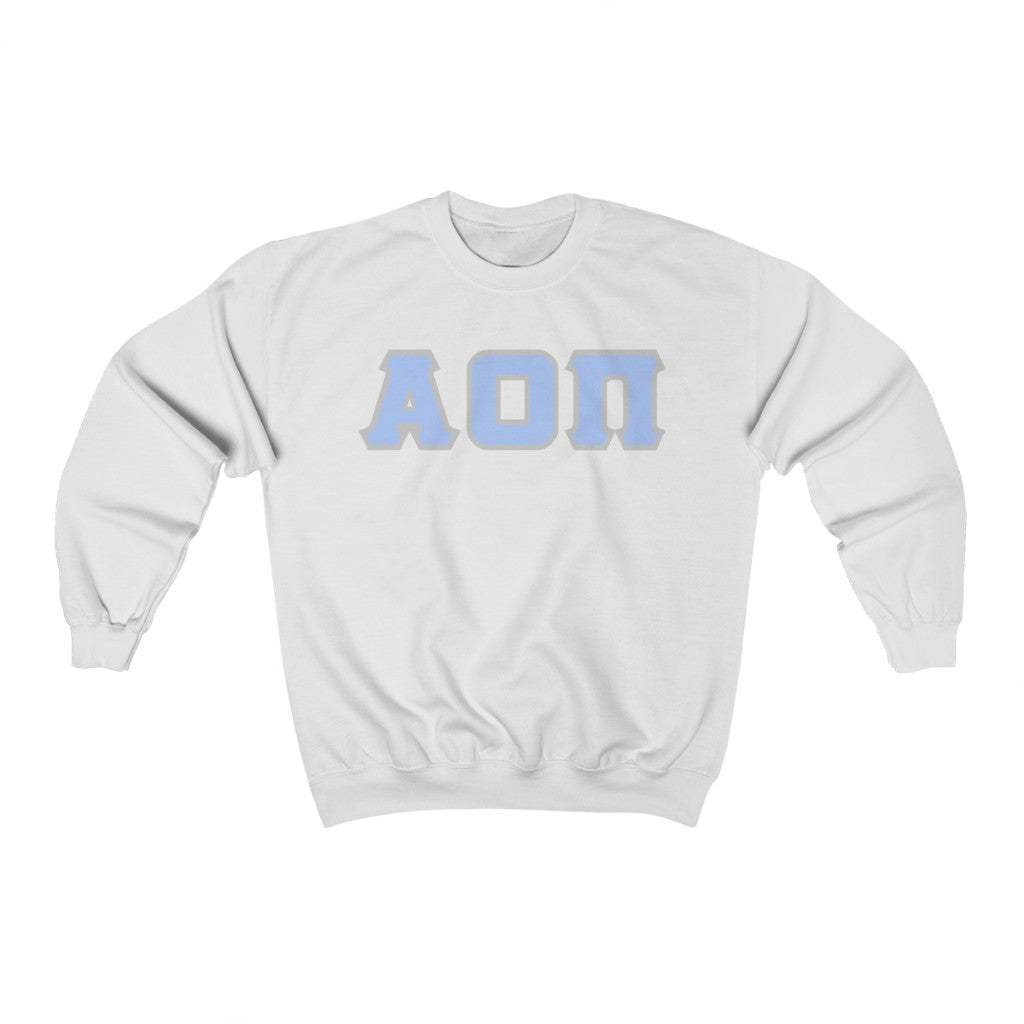 AOII Printed Letters | Light Blue With Grey Border Crewneck