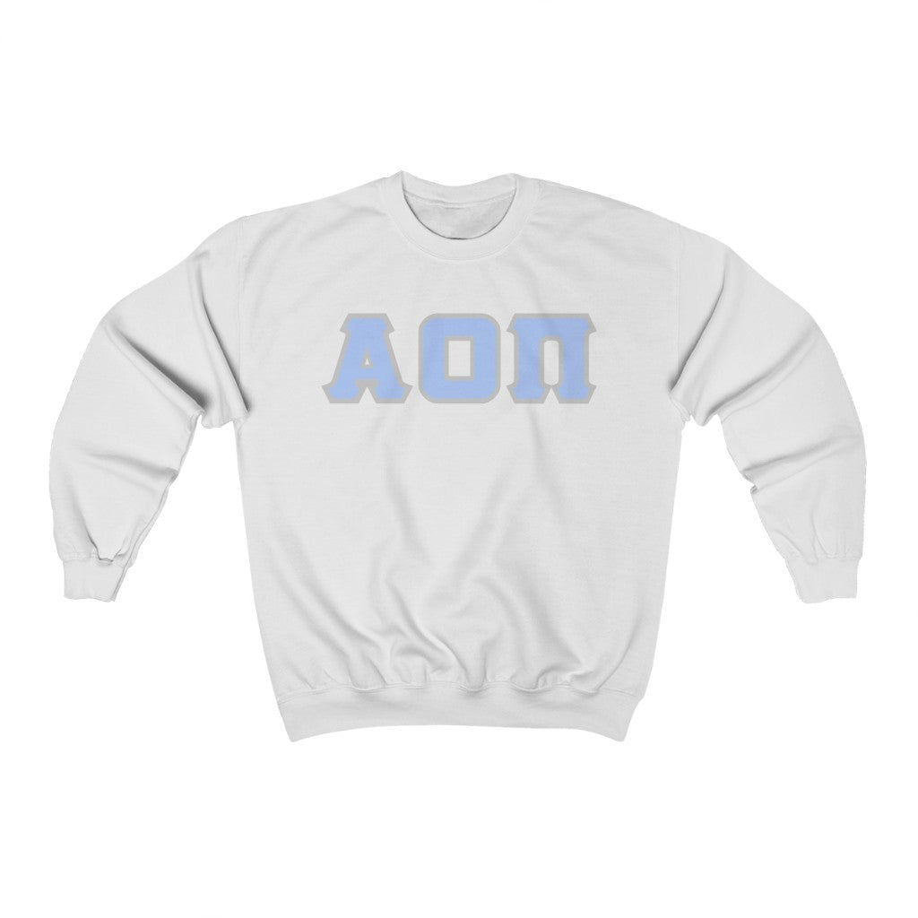Alpha Omicron Pi Printed Letters | Light Blue With Grey Border Crewneck