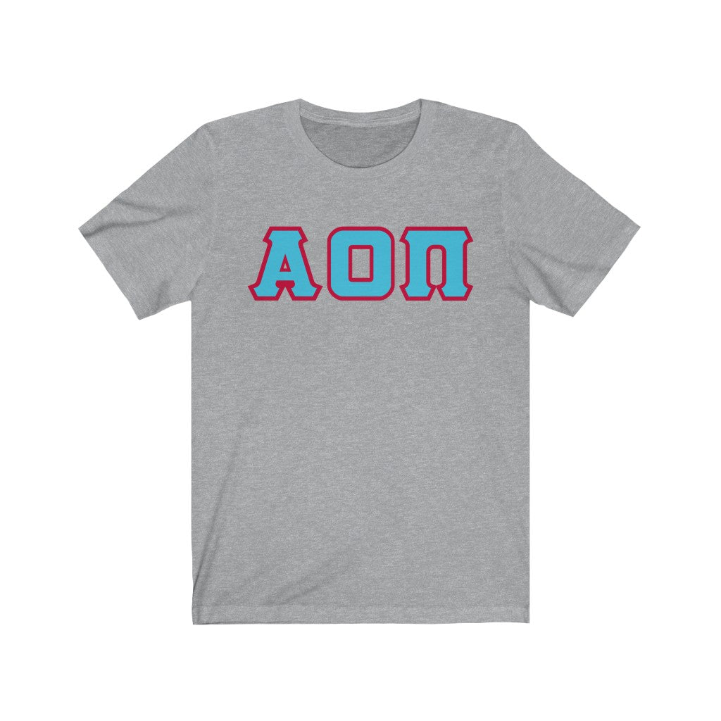 Alpha Omicron Pi Printed Letters | Cyan with Red Border T-Shirt