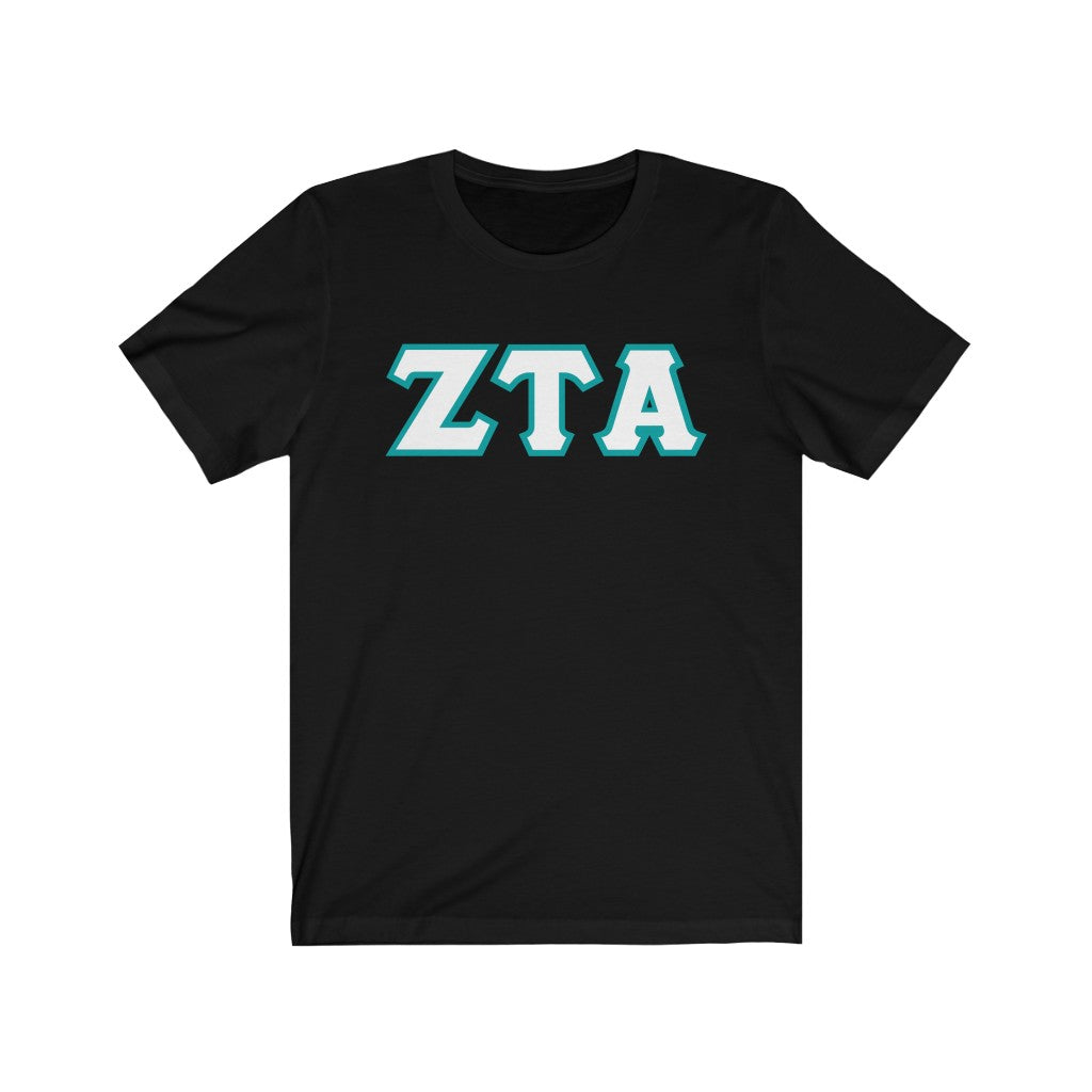 ZTA Printed Letters | White with Turquoise Border T-Shirt